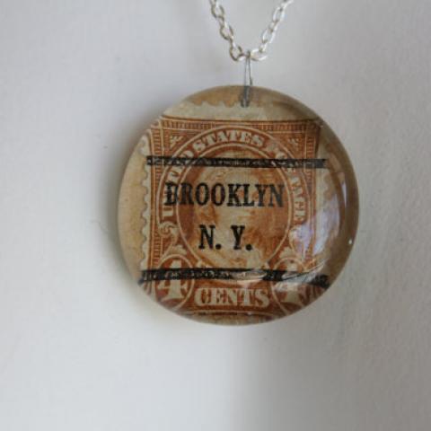 City Postmark Vintage Postage Pendant Necklace by ModDessert