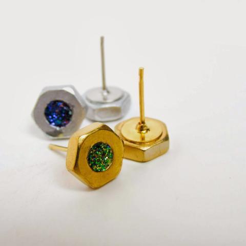 DIY Glitter Hexnut Earrings