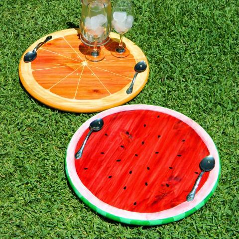 Summer Fruit Trays DIY (from wooden table rounds)