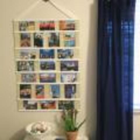 Hanging postcard collage