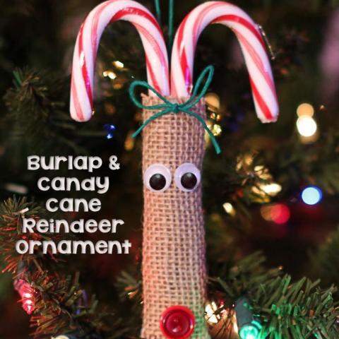 Burlap and Candy Cane Reindeer Ornament