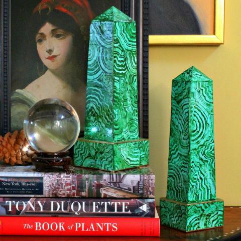 Faux Malachite Obelisks