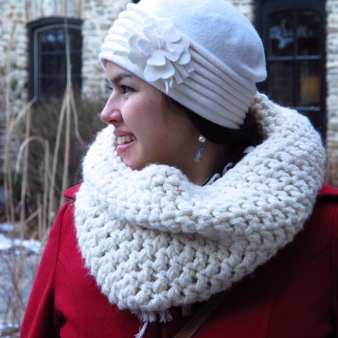 DIY: Giant Snowball Crocheted Winter White Cowl and Free Pattern