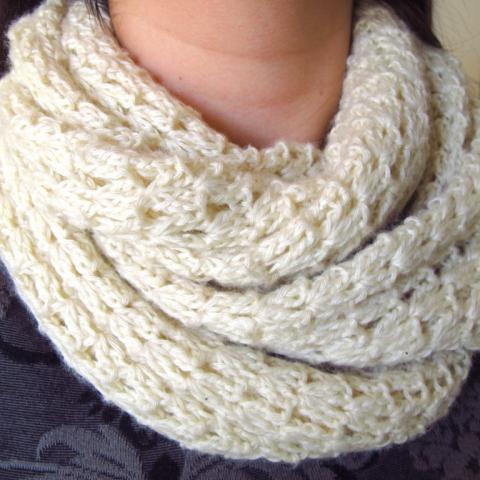 Winter White Crocheted Infinity Scarf | Kiku Corner