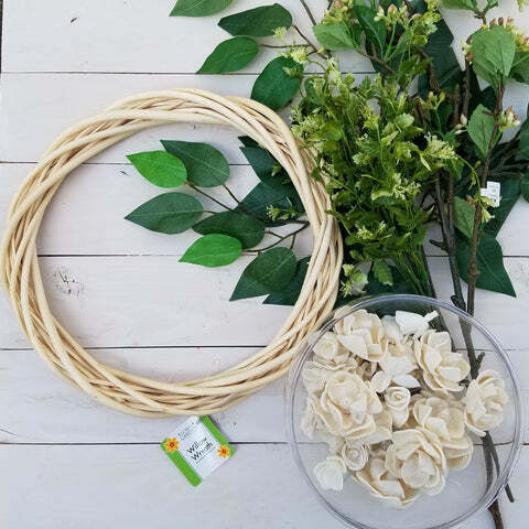 Grapevine/Willow Wreath with Wood Flowers