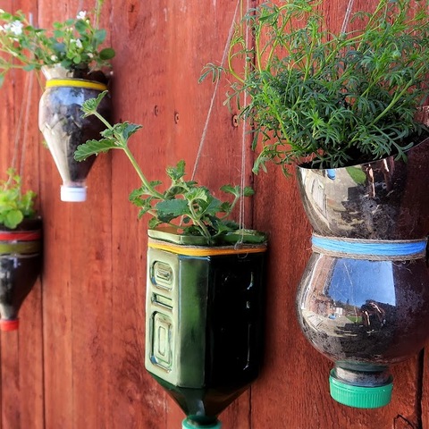 Upcycled bottle planters