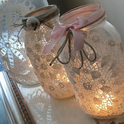 Burlap & Doily Luminaries