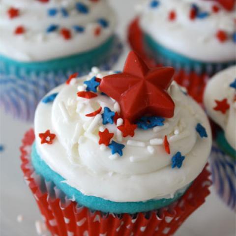 Red, White and Blue Cupcakes with Candy Star Toppers