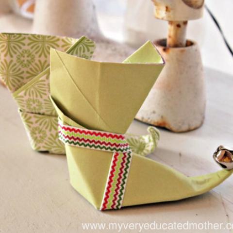 Origami Elf Boot Ornaments