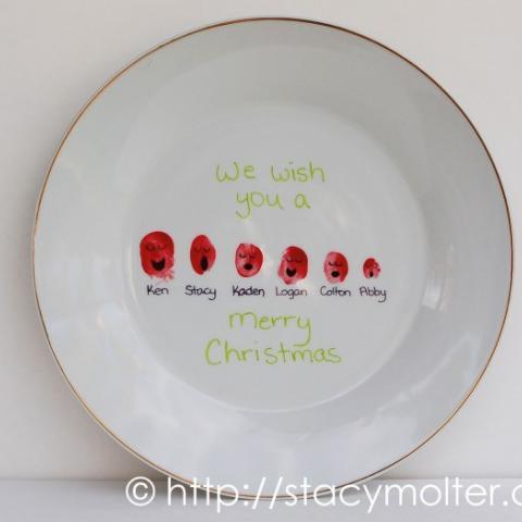 Personalized Christmas Carolers Thumbprint Plate Craft
