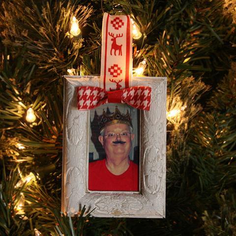 Framed Christmas Ornaments from Wood Trim & Cereal Boxes