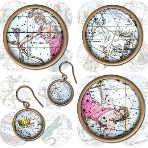 Celestial maps, Astronomy atlas, Constelation bottle cap, button