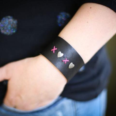 DIY leather heart bracelets